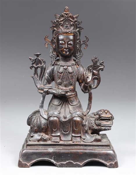 Appraisal: Antique Chinese bronze deity with hands in mudra elaborate jewelry