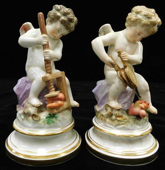 Appraisal: Pair th C Meissen love-themed Cupid figurines L and L