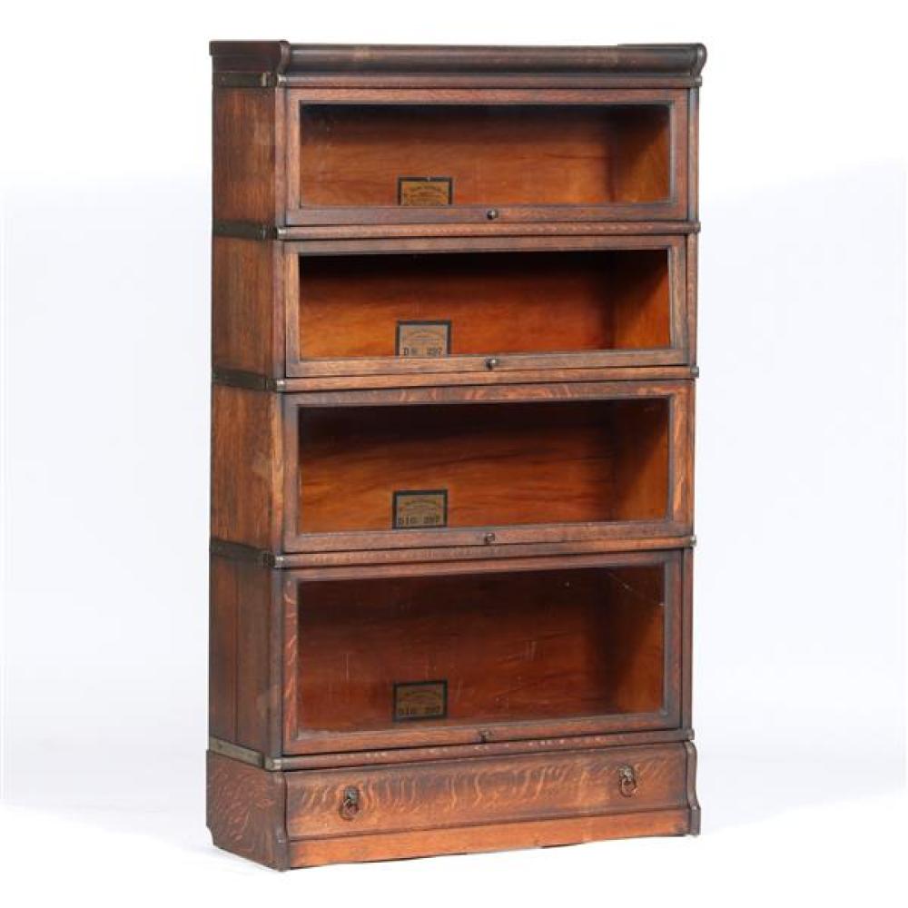 Appraisal: THE GLOBE WERNICKE COMPANY STACK BARRISTER BOOKSHELF WITH LION HEAD