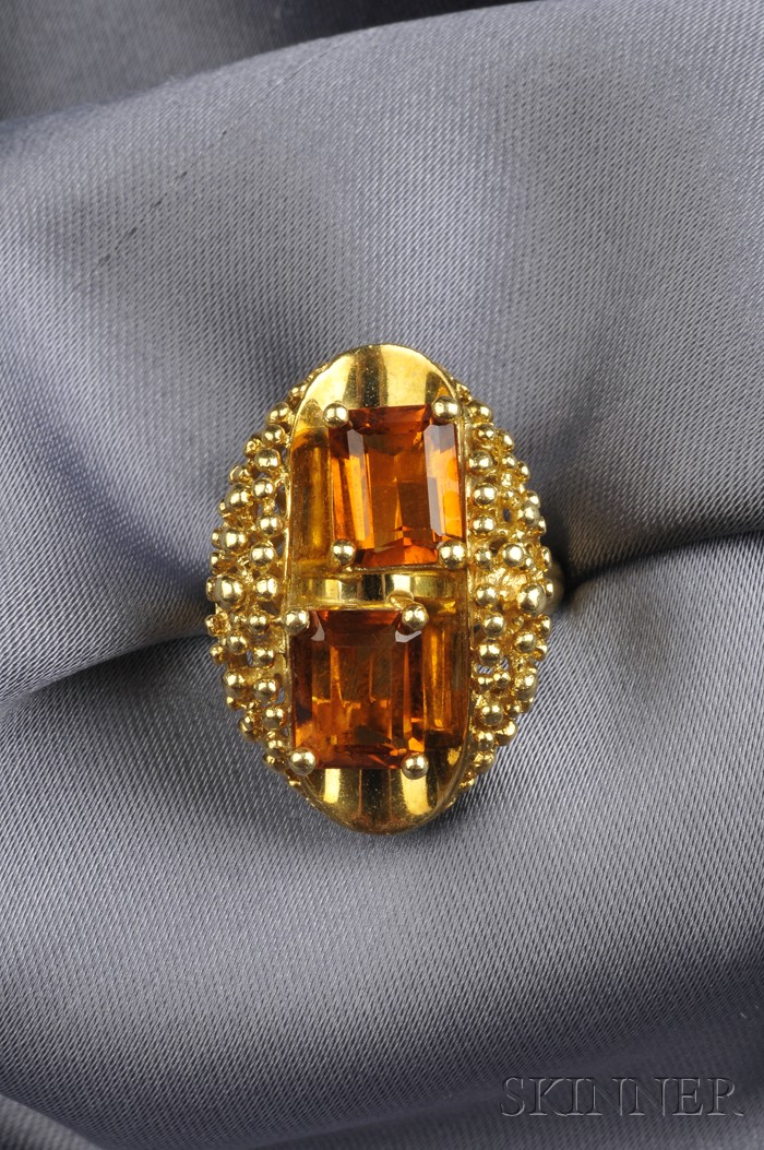 Appraisal: kt Gold and Citrine Ring Spritzer Fuhrmann prong-set with two