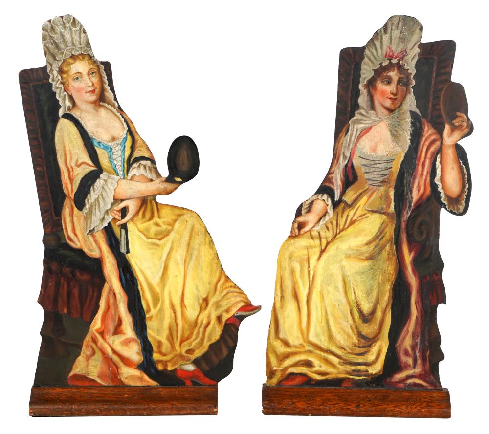 Appraisal: PAIR OF PAINTED WOOD SCREENSunsigned each depicting a seated woman