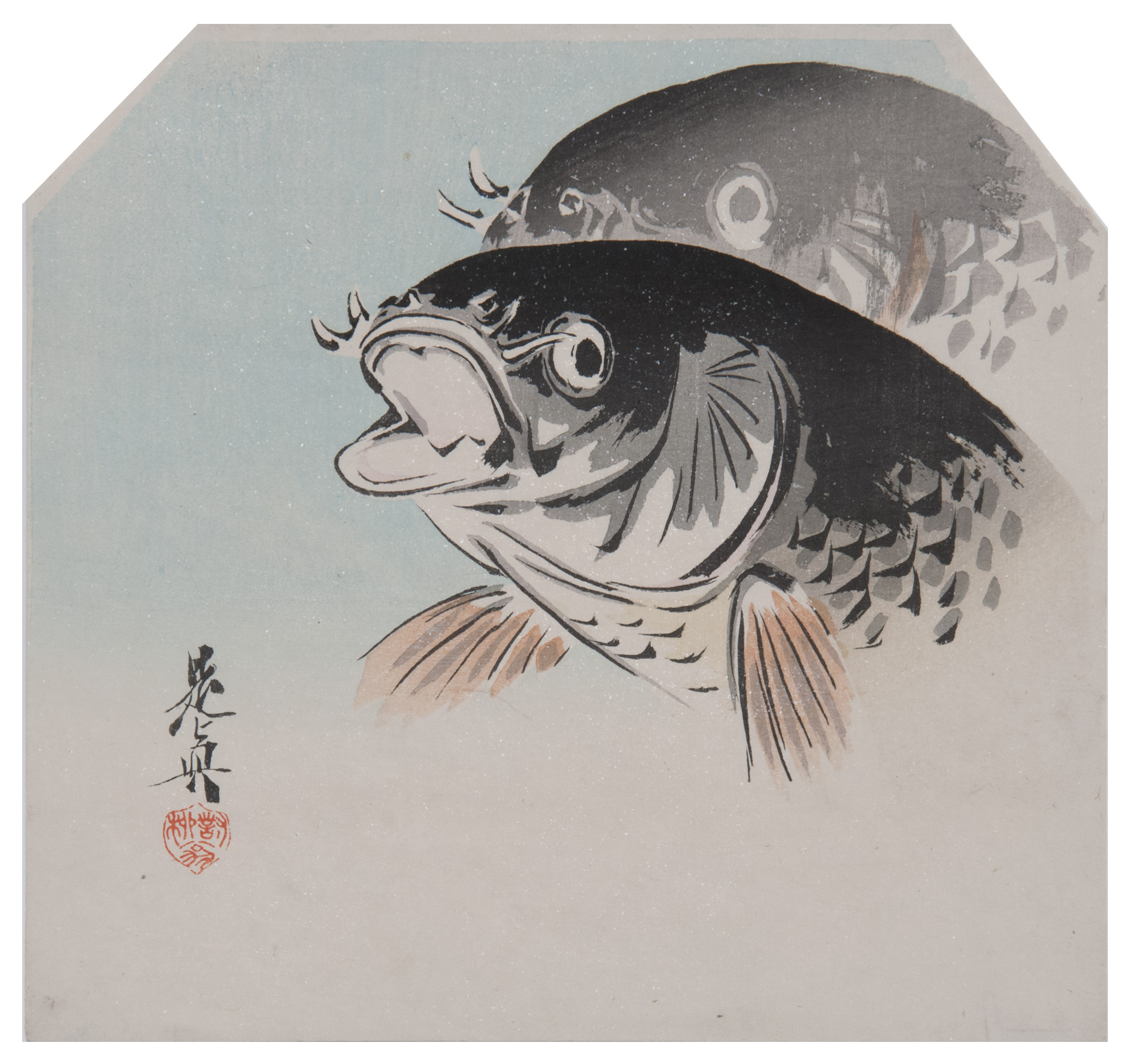 Appraisal: SHIBATA ZESHIN Fan PrintDepicting two carp ConditionSlight repairs