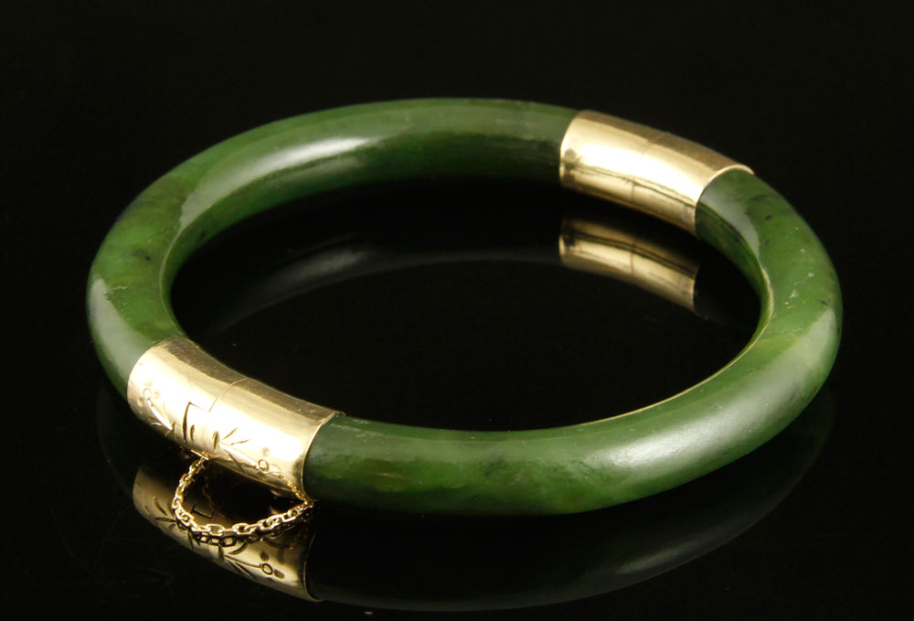 Appraisal: A - Chinese K Gold and Jade Bracelet Chinese bracelet