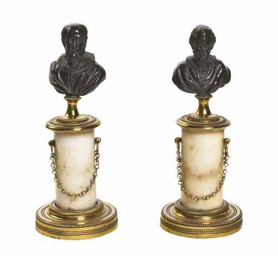 Appraisal: A Pair of Continental Bronze Busts each depicting a bearded