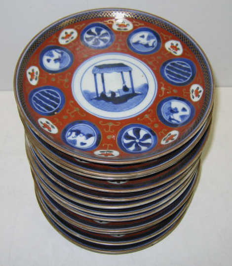 Appraisal: TWELVE JAPANESE PORCELAIN PLATES Decorated in Arita-Imari style in blue