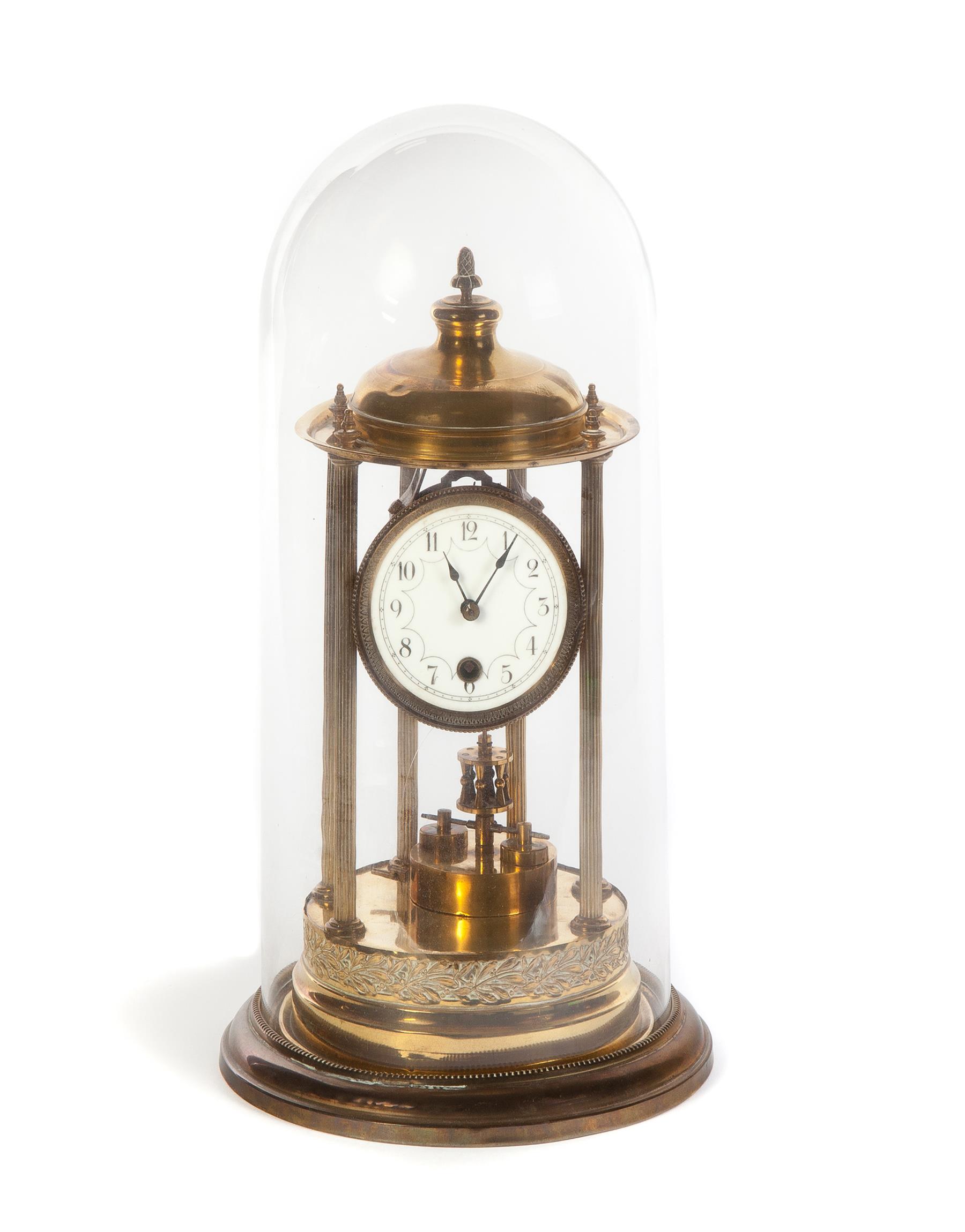 Appraisal: ANNIVERSARY CLOCK American th century Encased in glass dome brass