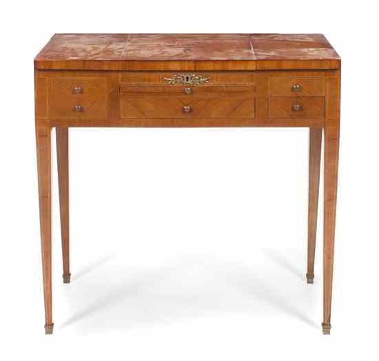 Appraisal: A Continental Marquetry Decorated Poudresse having a split rectangular top