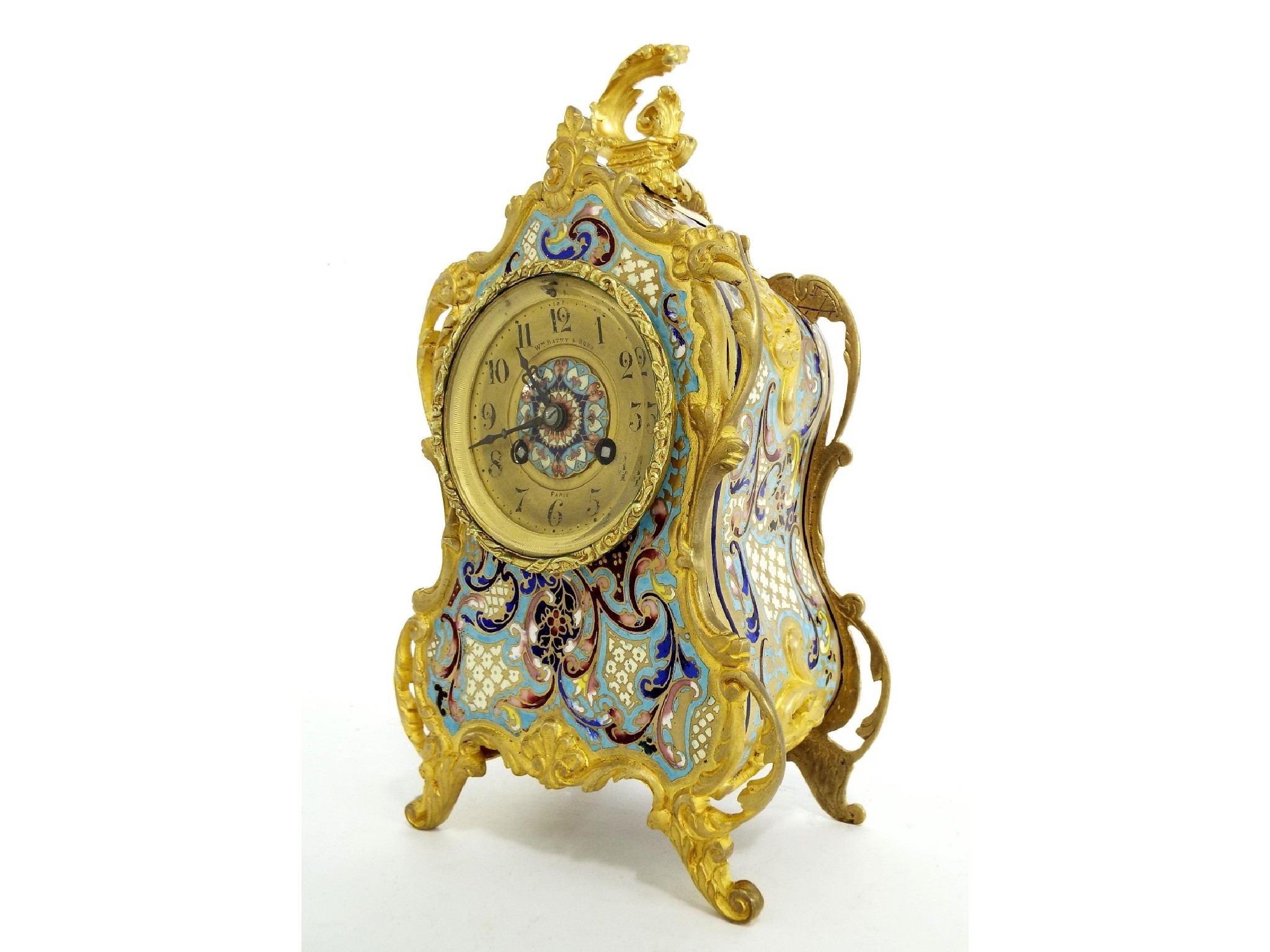 Appraisal: Small French cloisonne and gilt metal two train mantel clock