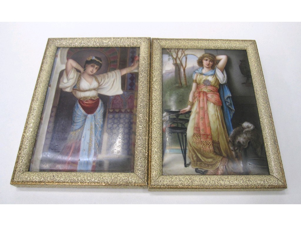 Appraisal: Pair of hand augmented prints of ladies in exotic dress