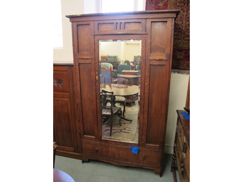 Appraisal: Oak mirror door wardrobe and cupboard chest