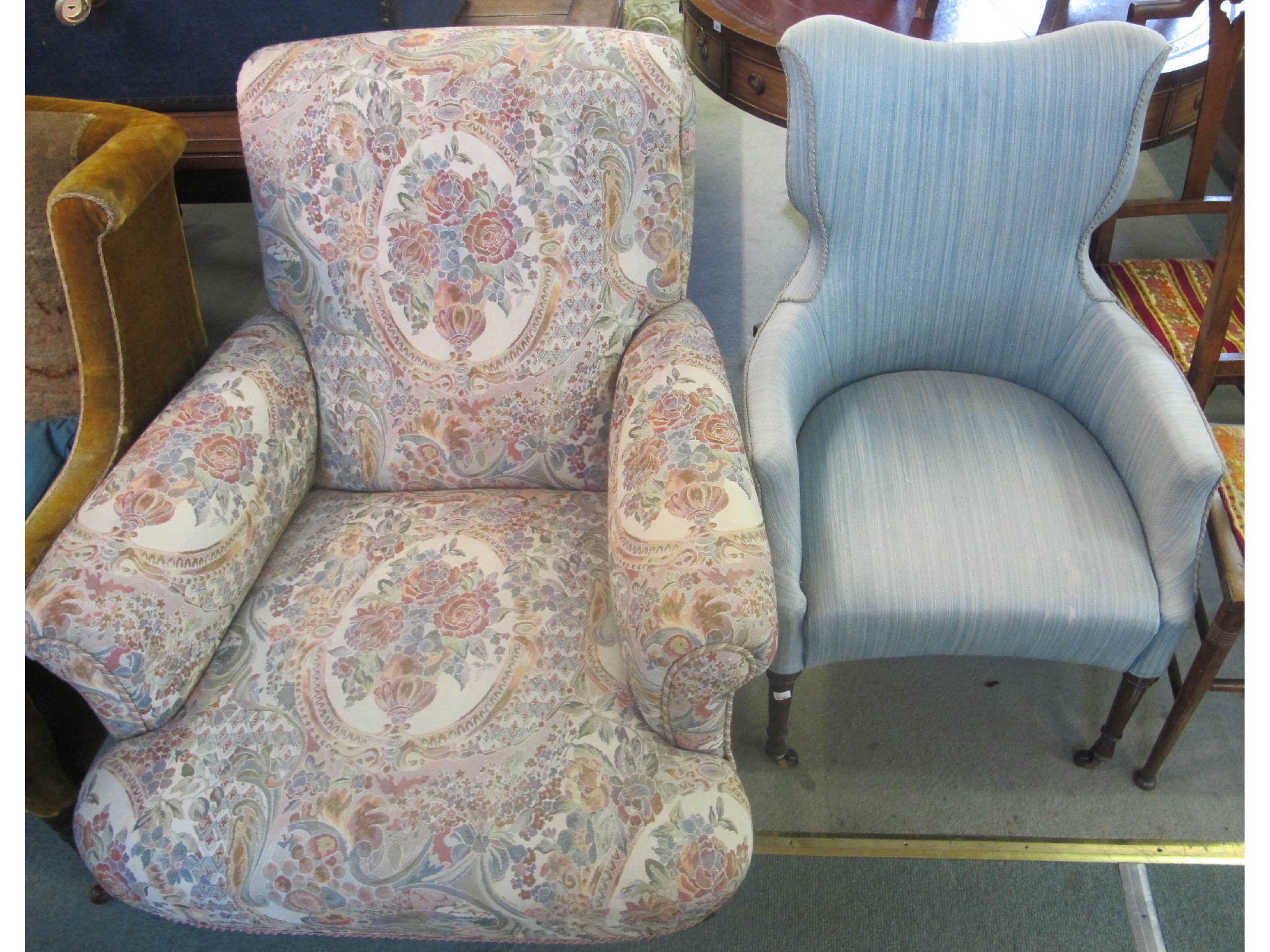 Appraisal: Edwardian floral upholstered armchairs and another