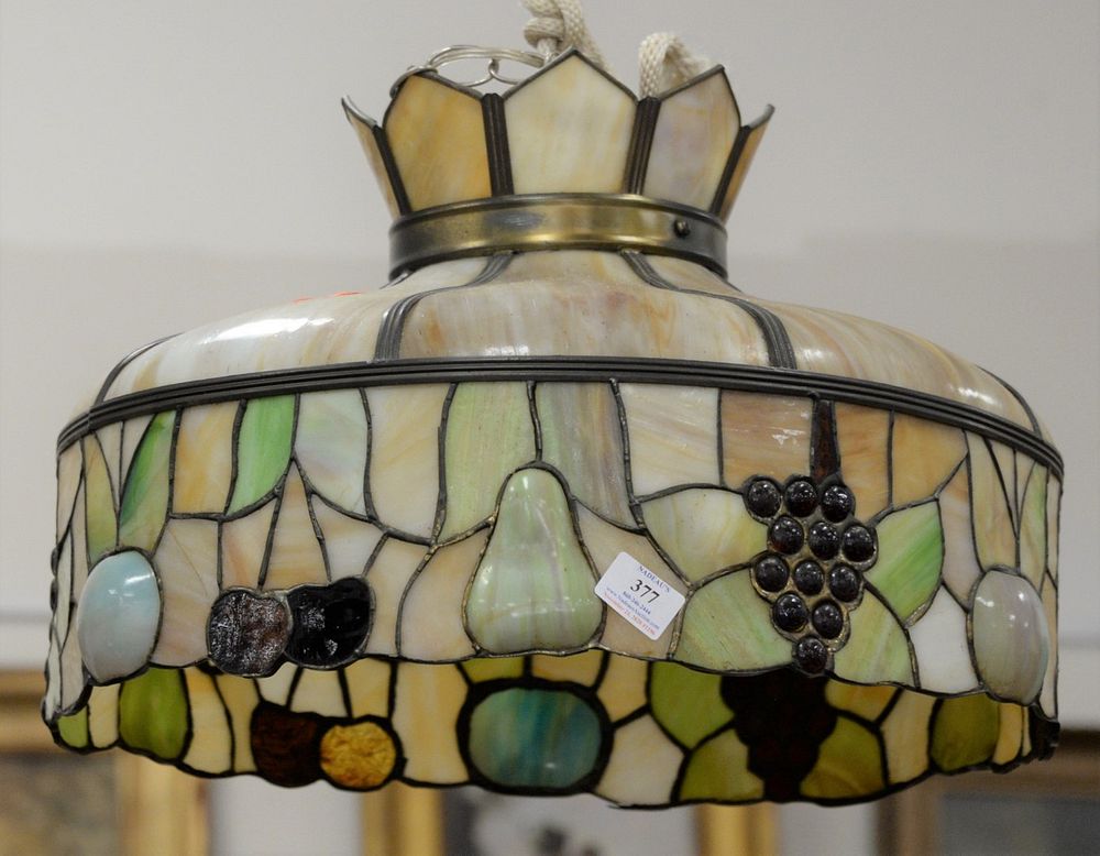 Appraisal: Eight panelled hanging glass lamp fruit motif to the edge