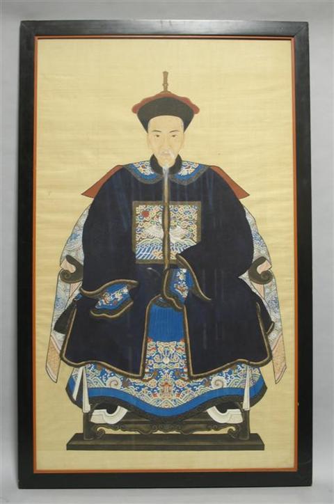 Appraisal: TWO CHINESE ANCESTOR PORTRAITS The first of a male dignity