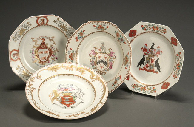 Appraisal: Group of Four Chinese Export 'Famille Rose' Armorial Soup Plates