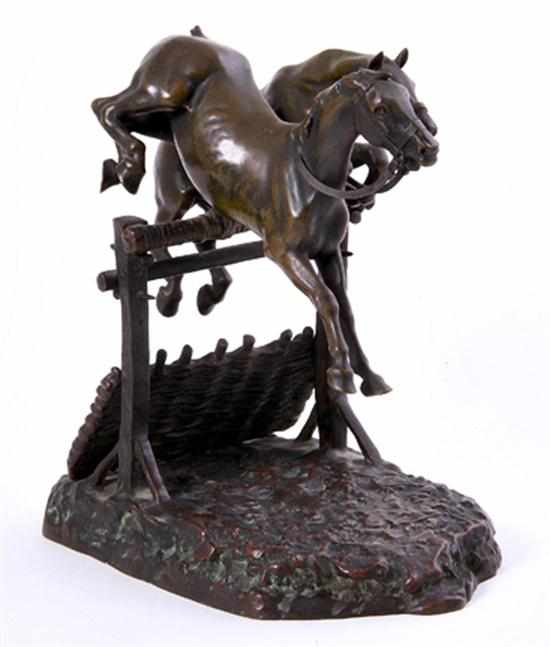 Appraisal: Constantin Cristesco French fl DUEX CHEVAUX SAUTANT UN OBSTACLE bronze