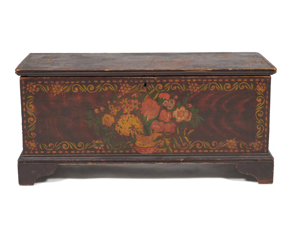 Appraisal: American Paint-Decorated Blanket Chest th century the top inscribed E