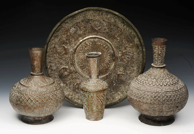 Appraisal: A GROUP OF OLD MIDDLE EASTERN SILVERED COPPERWARE TO INCLUDE