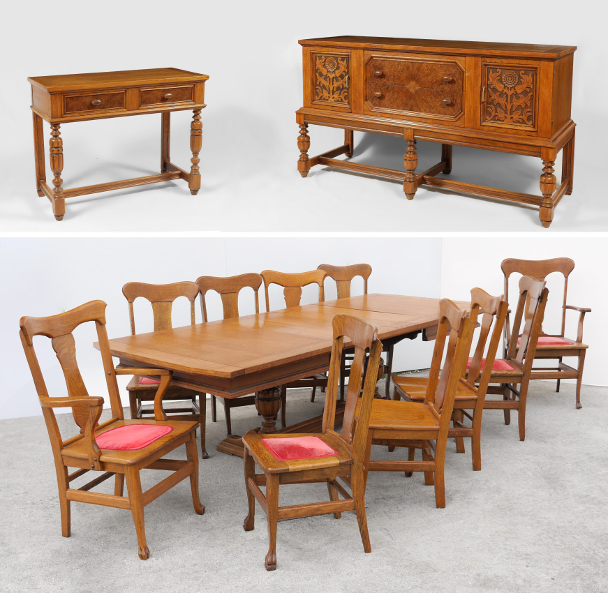 Appraisal: ENGLISH OAK CARVED DINING ROOM SUITE piece matching set early