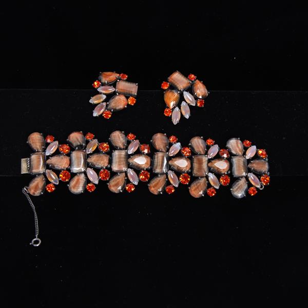 Appraisal: Schiaparelli pc Orange Bracelet Clip Earrings bracelet width bracelet length