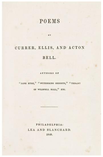 Appraisal: BRONT --Currer Ellis and Acton Bell Poems Philadelphia Lea and