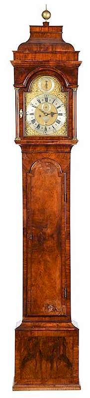 Appraisal: Queen Anne Walnut Tall Case Clock British th century brass