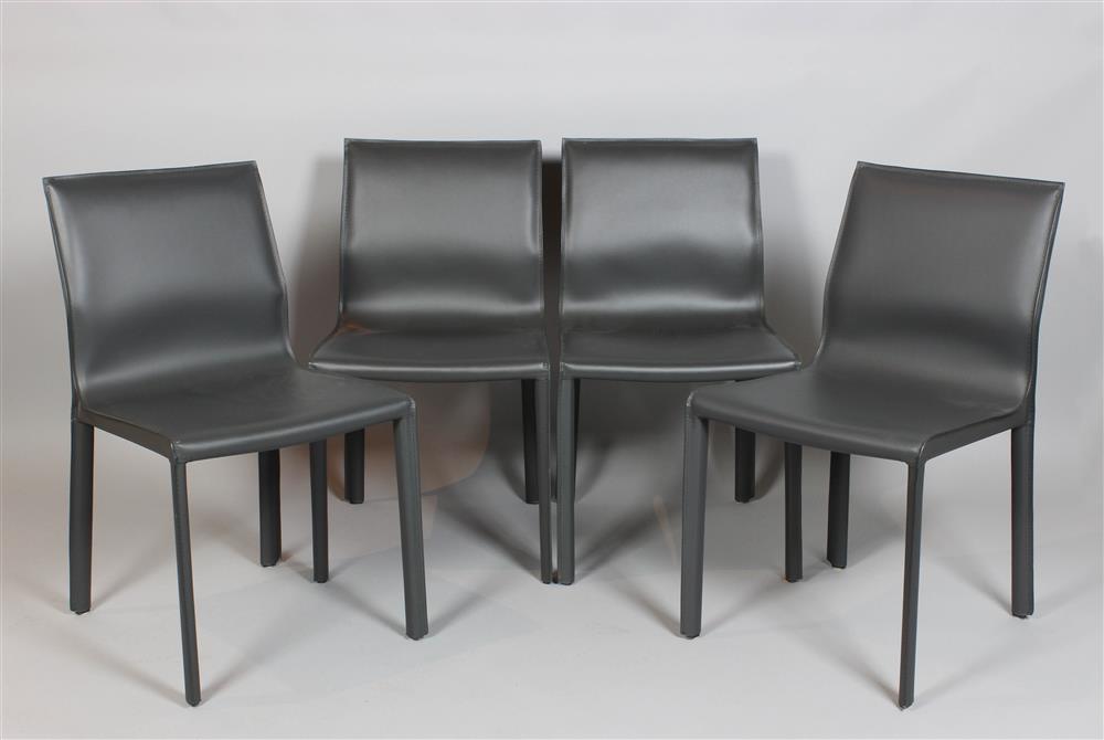 Appraisal: NEW SET OF FOUR NUEVO PALMA LEATHER GRAY DINING CHAIRS