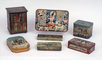 Appraisal: Seven Assorted English Chromolithographed Tin Boxes to x to in