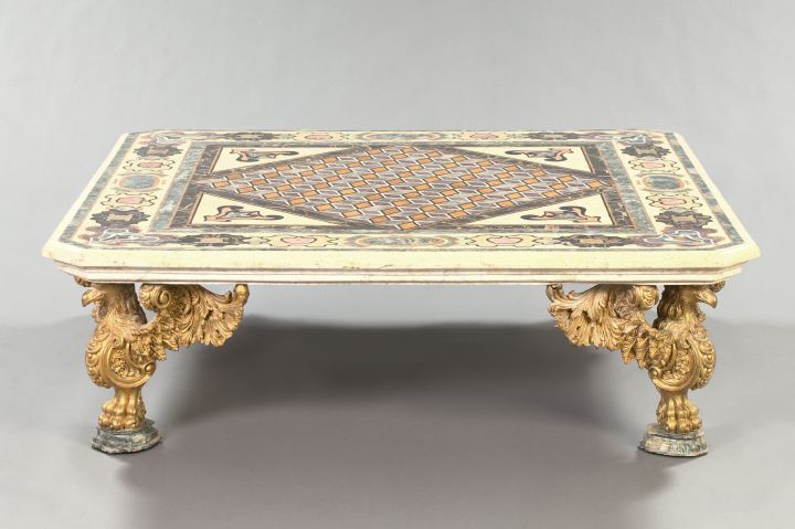 Appraisal: Italian Neoclassical-Style Specimen Marble and Gilt Low Table the rectilinear