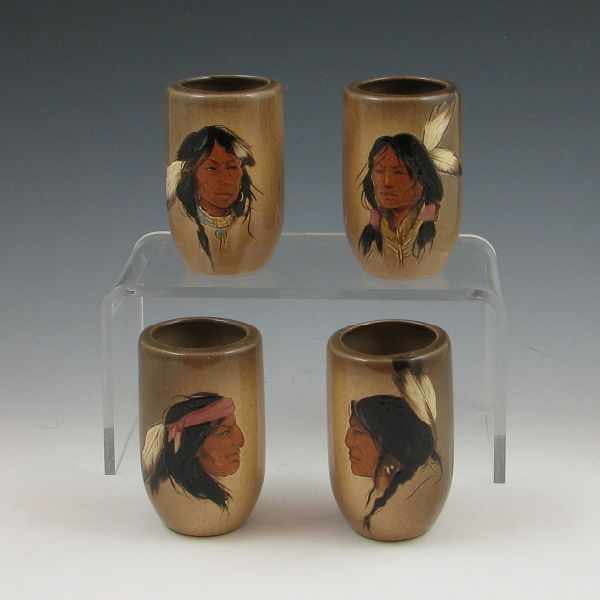 Appraisal: Four Rick Wisecarver Native American Indian tumblers One is marked