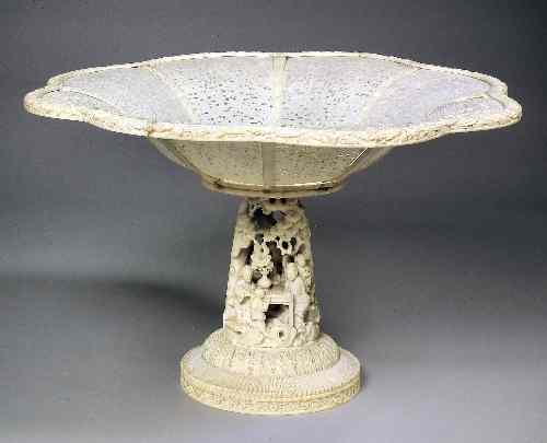 Appraisal: A th Century Chinese ''Cantonese'' ivory tazza the shaped top