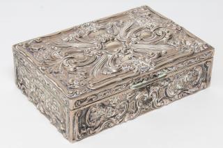 Appraisal: Portuguese Silver Trinket Box Rococo Repousse -silver trinket box with