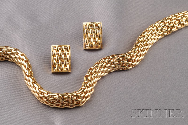 Appraisal: kt Gold Basketweave Necklace and Earclips designed as a thick