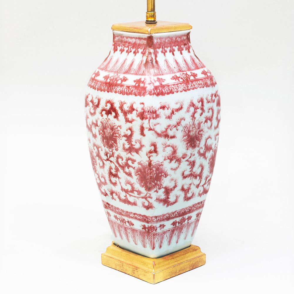 Appraisal: Chinese Iron Red and White Porcelain Lamp Fitted with a