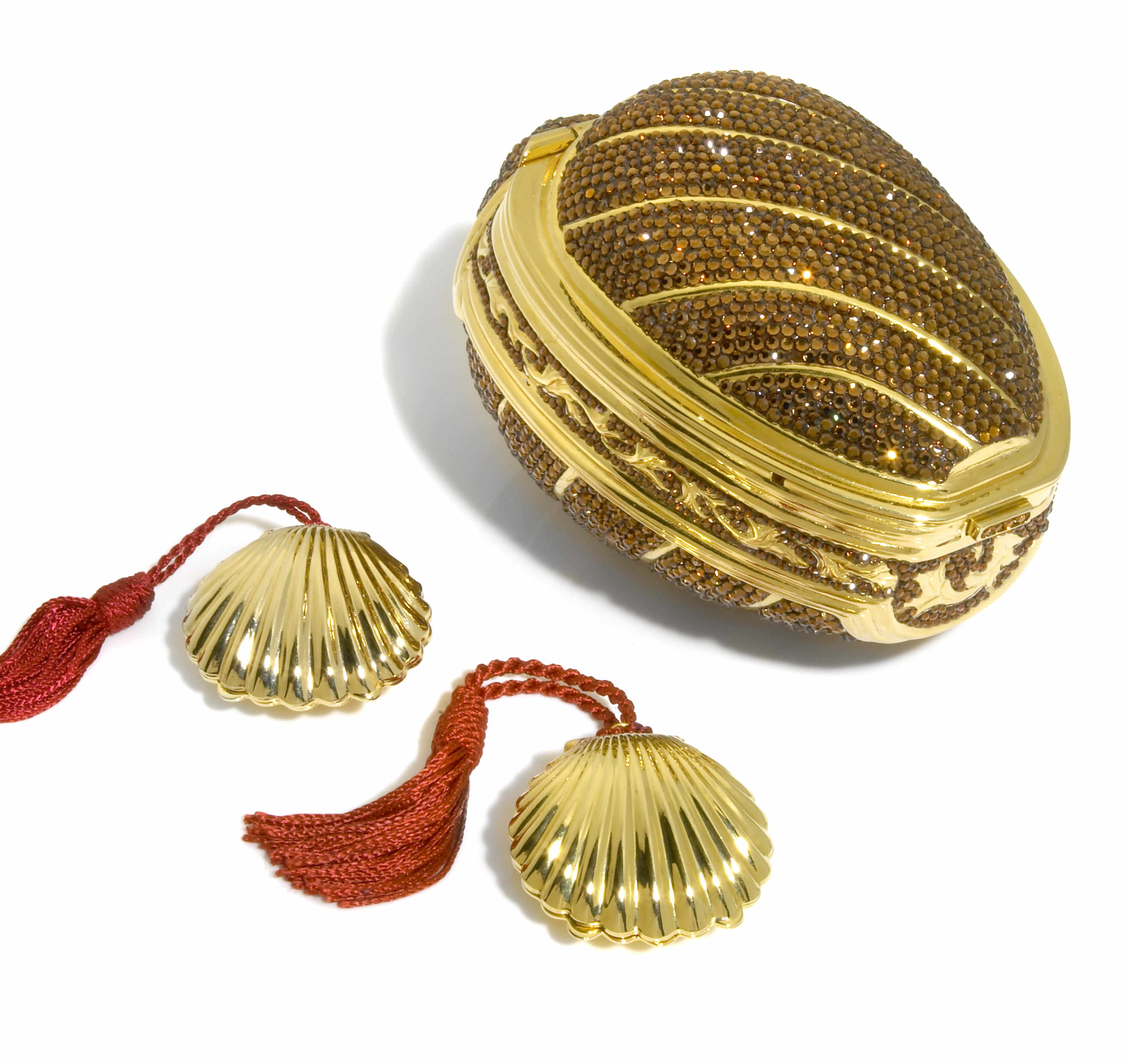 Appraisal: A gold and brown crystal seashell purse together with two