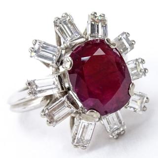 Appraisal: Vintage Oval Cut Ruby Approx Carat Emerald Cut Diamond and