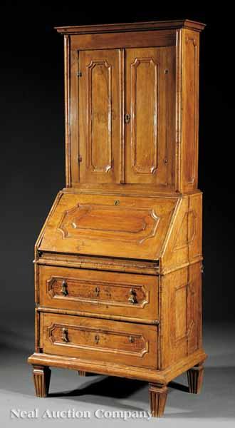 Appraisal: A Diminutive Italian Neoclassical Carved Fruitwood Secretary Bookcase late th