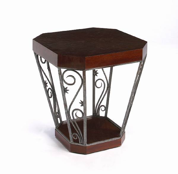 Appraisal: A French Art Deco mahogany and wrought iron occasional table