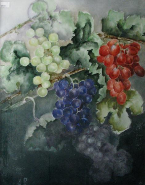 Appraisal: Framed Hand Painted Porcelain Plaque depicting grapes on a vine