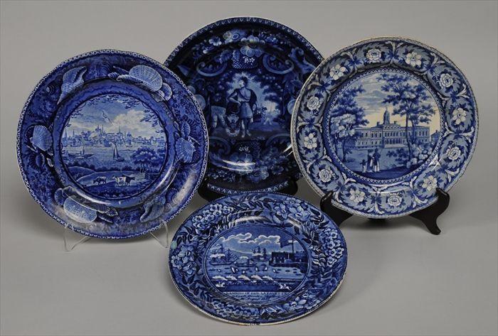 Appraisal: FOUR STAFFORDSHIRE HISTORICAL BLUE TRANSFER-PRINTED PLATES Including City of Albany