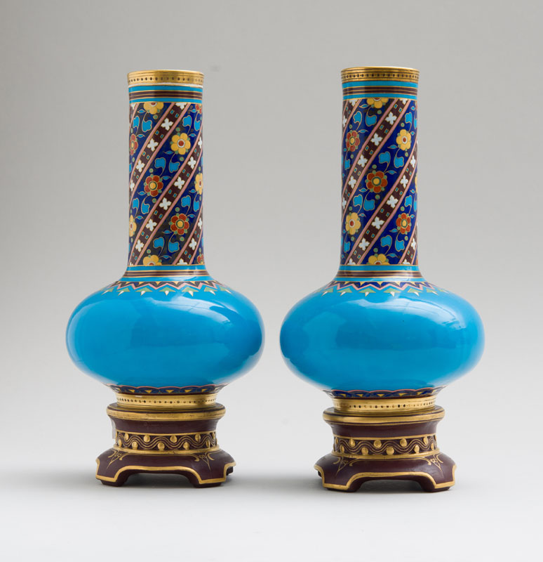 Appraisal: CHRISTOPHER DRESSER ATTRIBUTION MINTON PAIR OF VASES Porcelain impressed mark