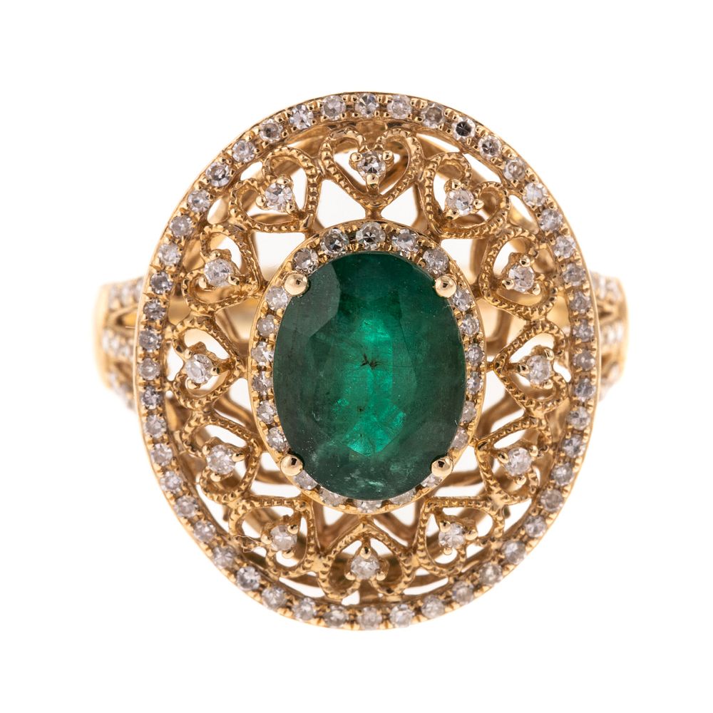 Appraisal: An Emerald Diamond Filigree Ring in K K yellow gold