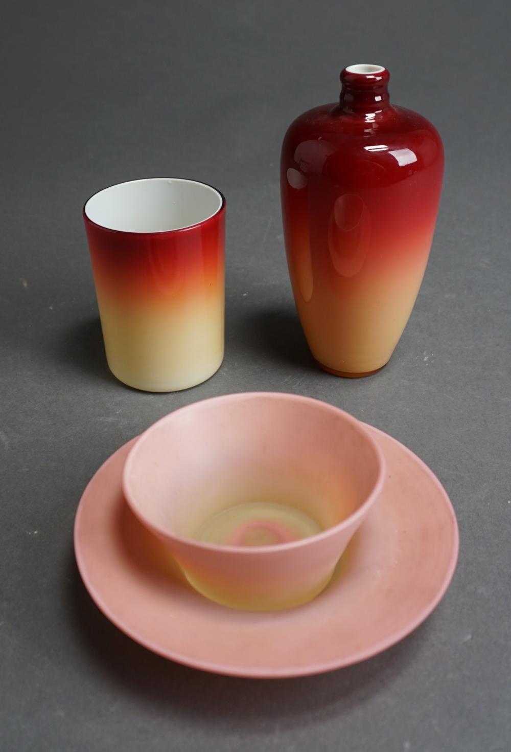 Appraisal: Burmese Polished Glass Cup an Amphora Vase and a Satin