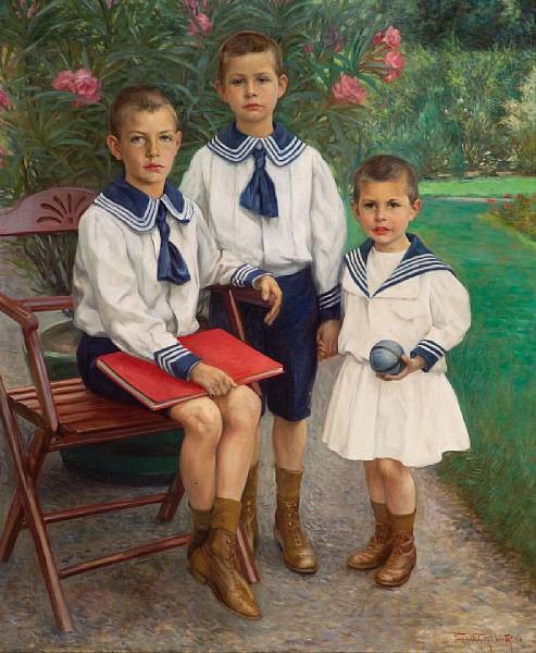 Appraisal: n a Fernand Schultz-Wettel French - Three brothers wearing their