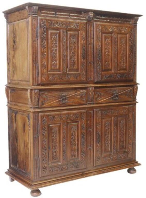 Appraisal: French carved walnut cupboard cabinet early th c molded cornice