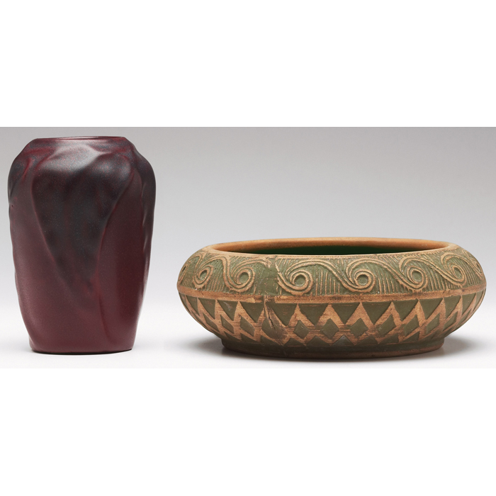 Appraisal: Van Briggle vase c 's carved leavesa under a maroon