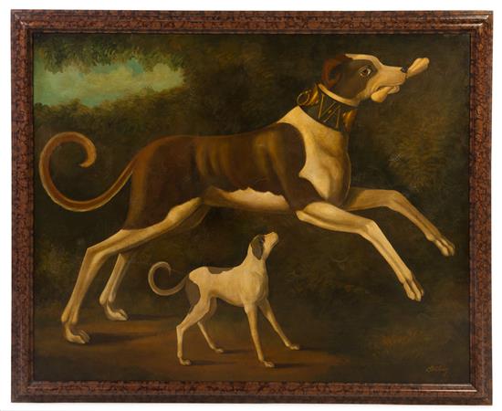 Appraisal: Sale Lot William Skilling American - Whippets oil on canvas