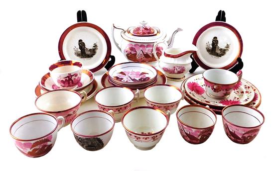 Appraisal: Pink Lustreware English th C twenty-six pieces total including teapot