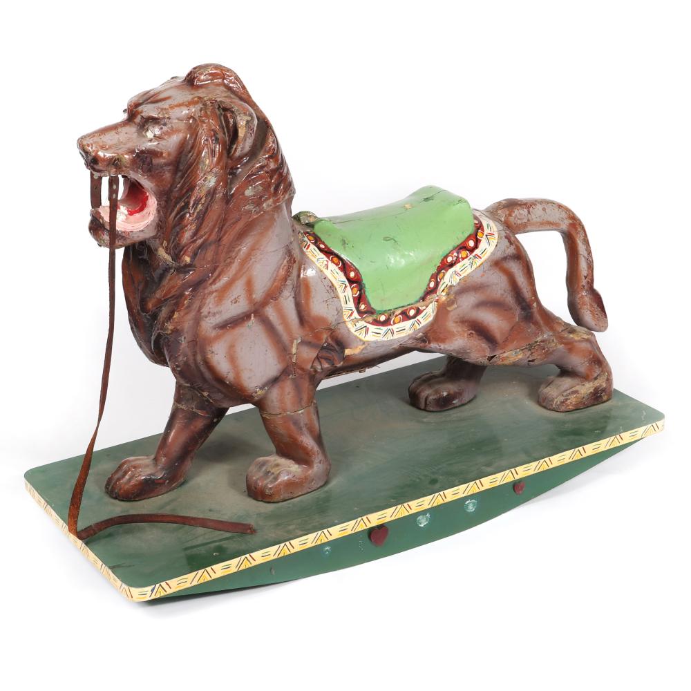 Appraisal: ANTIQUE CARVED POLYCHROMED FOLK ART STANDING CAROUSEL LION FIGURE H