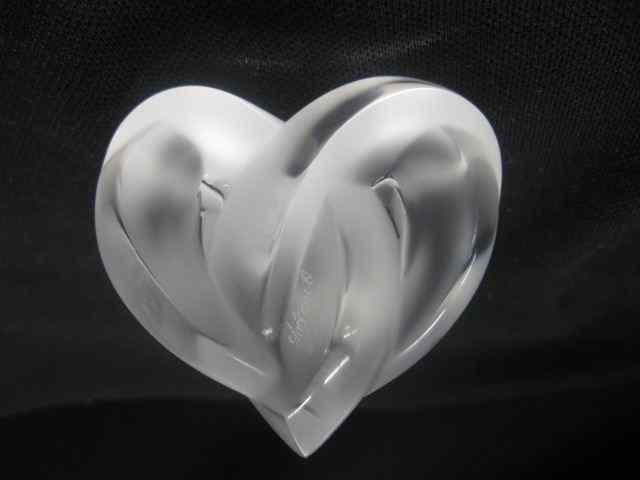 Appraisal: Lalique Crystal Figural Paperweight intertwined hearts frosted '' signed excellent