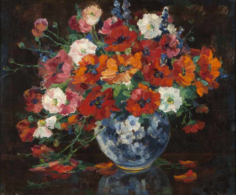 Appraisal: Floral arrangement in a blue vase oil on canvas ''